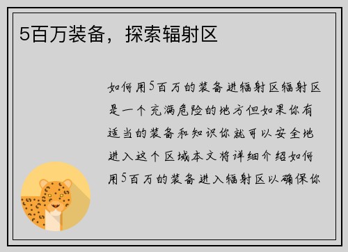 5百万装备，探索辐射区